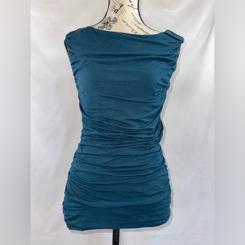 Ann Taylor: Flattering Teal Gathered/Draped Sleeveless Blouse